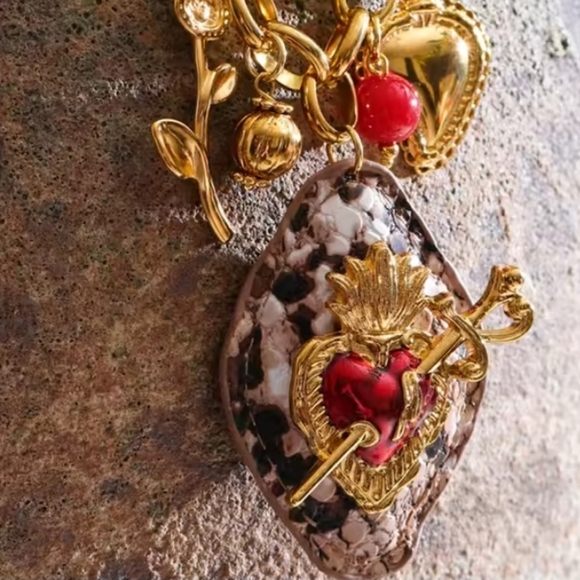 Anthropologie Heart Snakeskin Charm Necklace | NWOT - Picture 2 of 7